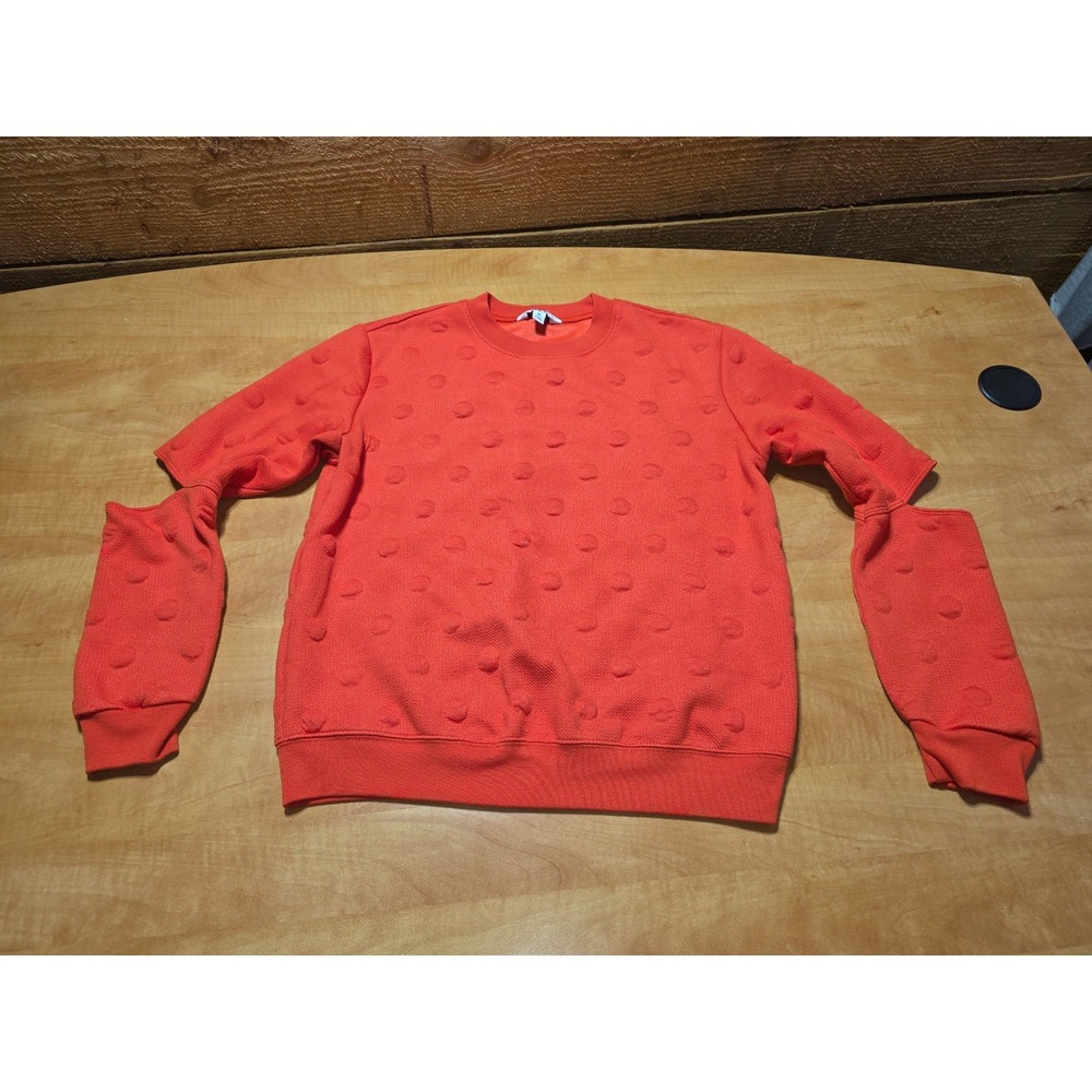 JoyLab Womens Textured Polka Dot Sweatshirt Elbow Cut Out Orange Red Size M